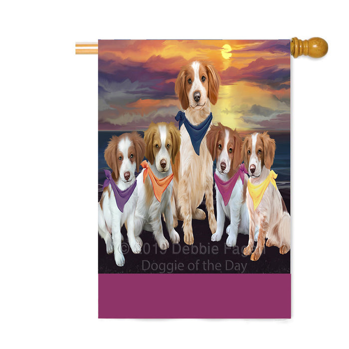 Personalized Family Sunset Portrait Brittany Spaniel Dogs Custom House Flag FLG-DOTD-A60640