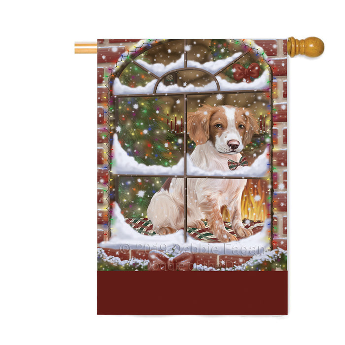 Personalized Please Come Home For Christmas Brittany Spaniel Dog Sitting In Window Custom House Flag FLG-DOTD-A60195