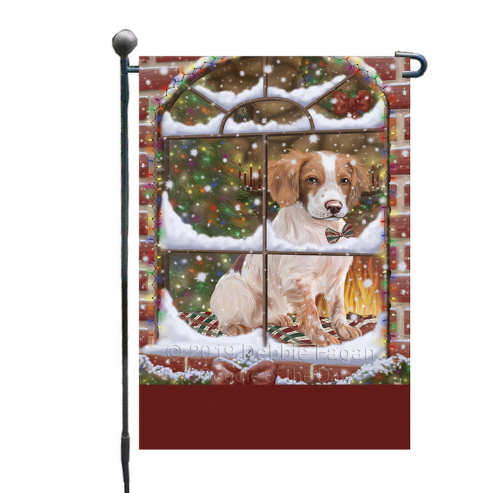 Personalized Please Come Home For Christmas Brittany Spaniel Dog Sitting In Window Custom Garden Flags GFLG-DOTD-A60139