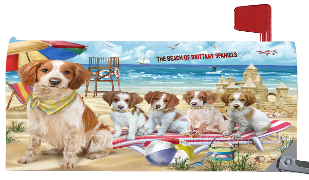 Pet Friendly Beach Brittany Spaniel Dogs Magnetic Mailbox Cover Both Sides Pet Theme Printed Decorative Letter Box Wrap Case Postbox Thick Magnetic Vinyl Material