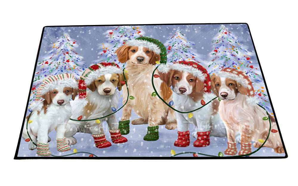 Christmas Lights and Brittany Spaniel Dogs Floor Mat- Anti-Slip Pet Door Mat Indoor Outdoor Front Rug Mats for Home Outside Entrance Pets Portrait Unique Rug Washable Premium Quality Mat