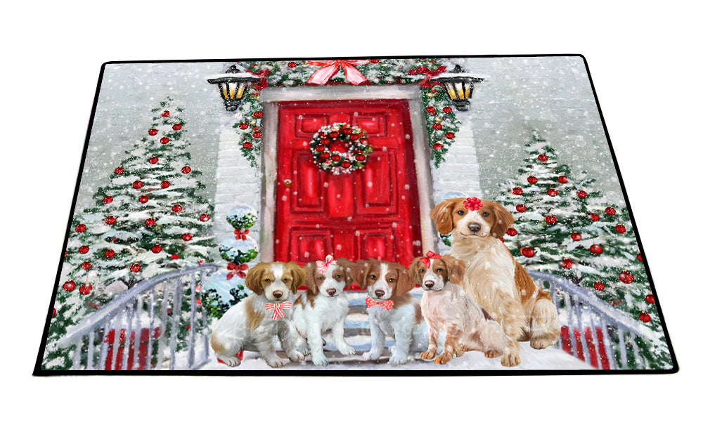 Christmas Holiday Welcome Brittany Spaniel Dogs Floor Mat- Anti-Slip Pet Door Mat Indoor Outdoor Front Rug Mats for Home Outside Entrance Pets Portrait Unique Rug Washable Premium Quality Mat