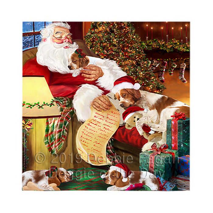 Santa Sleeping with Brittany Spaniel Dogs Square Towel 