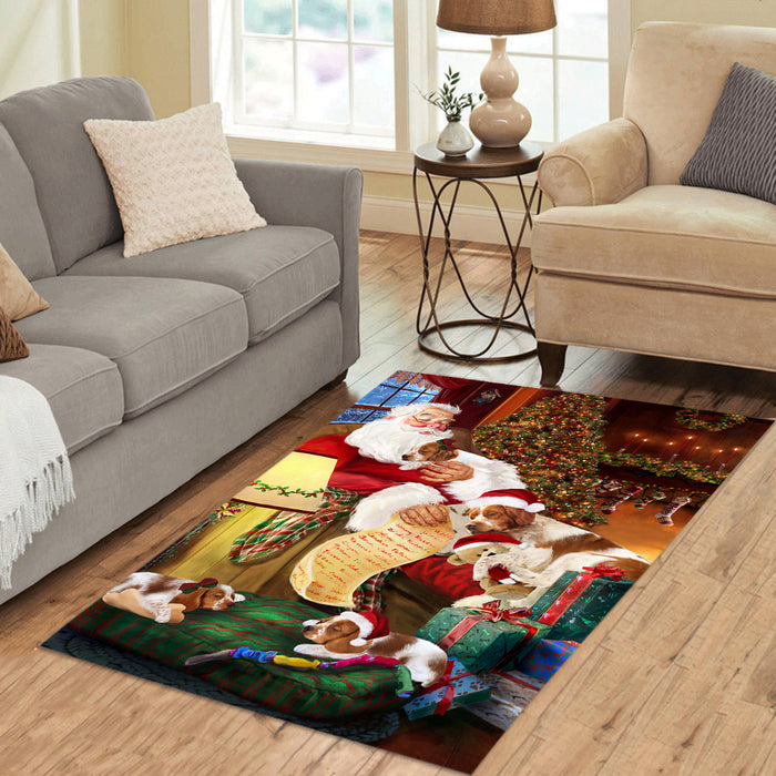 Santa Sleeping with Brittany Spaniel Dogs Area Rug