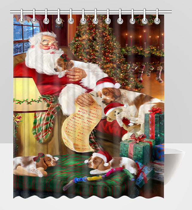 Santa Sleeping with Brittany Spaniel Dogs Shower Curtain