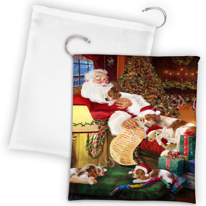 Santa Sleeping with Brittany Spaniel Dogs Drawstring Laundry or Gift Bag LGB48792