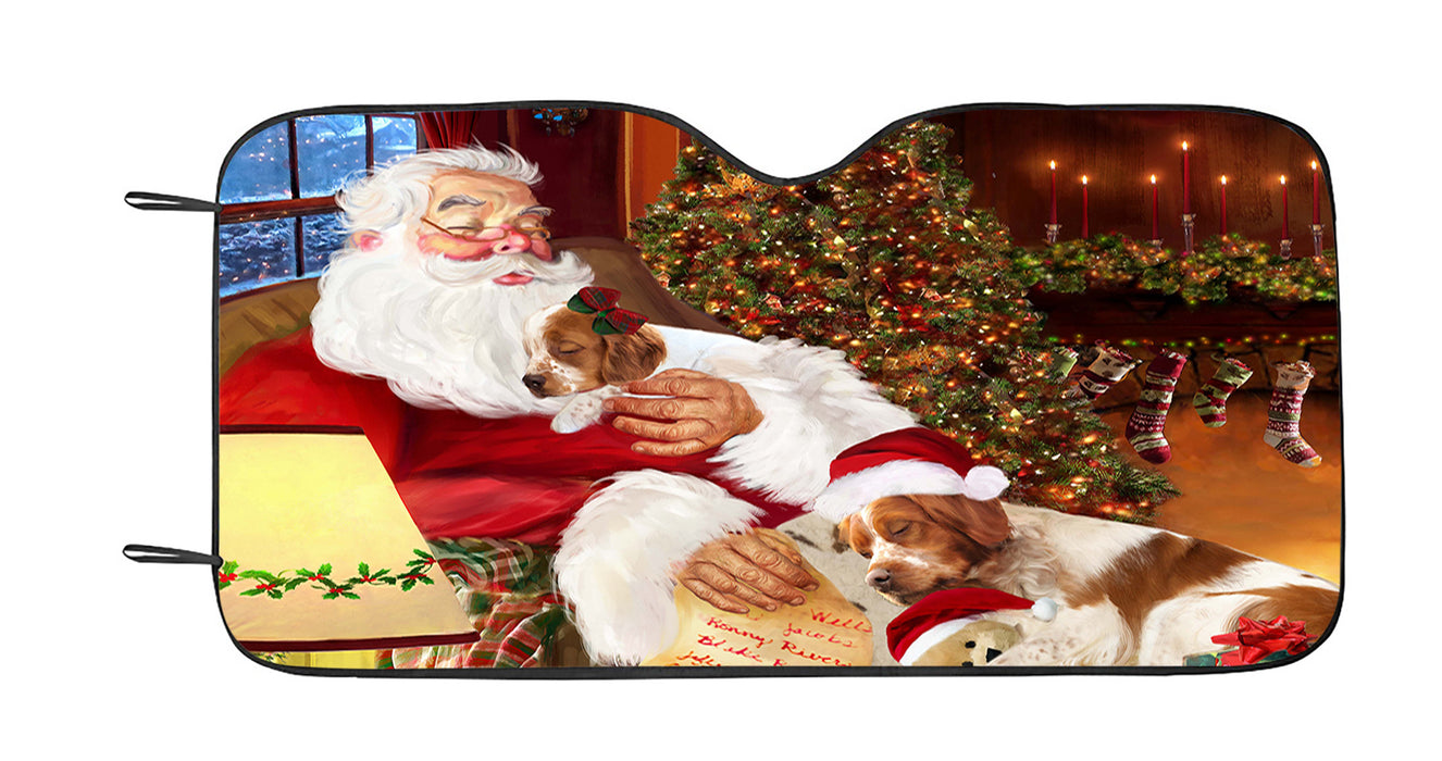 Santa Sleeping with Brittany Spaniel Dogs Car Sun Shade