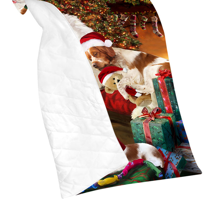 Santa Sleeping with Brittany Spaniel Dogs Quilt