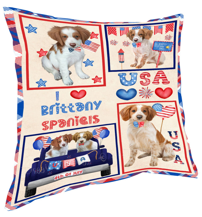 4th of July Independence Day I Love USA Brittany Spaniel Dogs Pillow with Top Quality High-Resolution Images - Ultra Soft Pet Pillows for Sleeping - Reversible & Comfort - Ideal Gift for Dog Lover - Cushion for Sofa Couch Bed - 100% Polyester