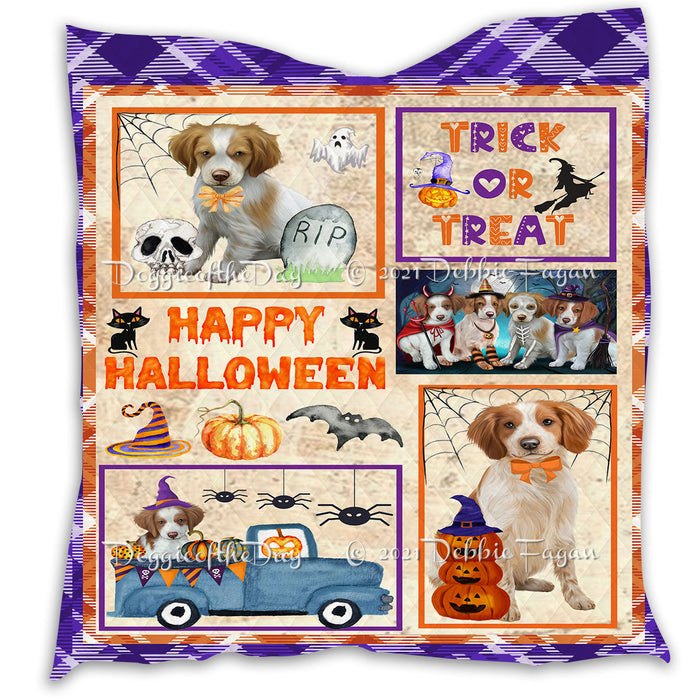 Happy Halloween Trick or Treat Pumpkin Brittany Spaniel Dogs Lightweight Soft Bedspread Coverlet Bedding Quilt QUILT60806