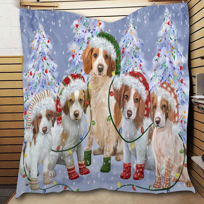 Christmas Lights and Brittany Spaniel Dogs  Quilt Bed Coverlet Bedspread - Pets Comforter Unique One-side Animal Printing - Soft Lightweight Durable Washable Polyester Quilt