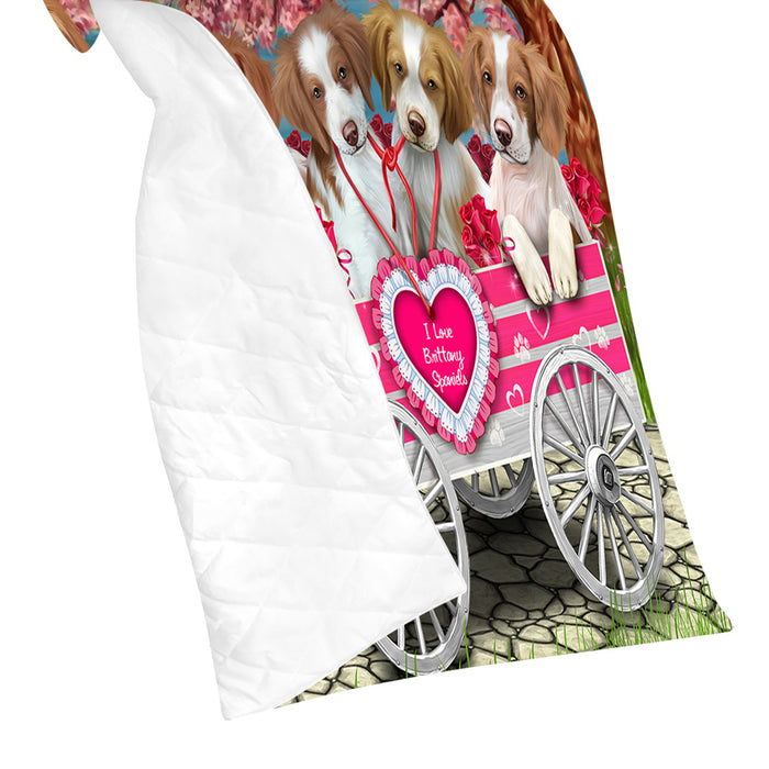 I Love Brittany Spaniel Dogs in a Cart Quilt