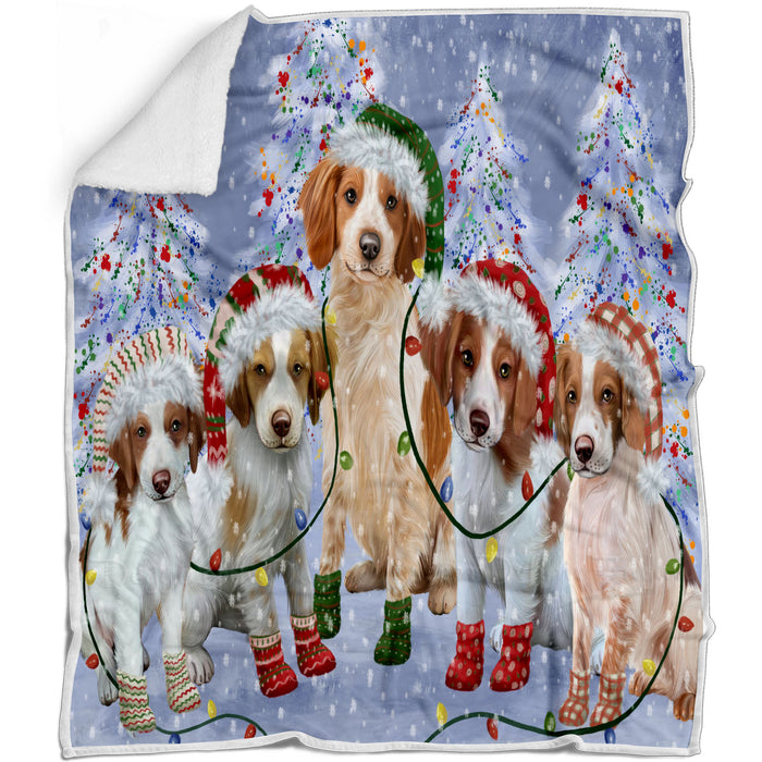 Christmas Lights and Brittany Spaniel Dogs Blanket - Lightweight Soft Cozy and Durable Bed Blanket - Animal Theme Fuzzy Blanket for Sofa Couch