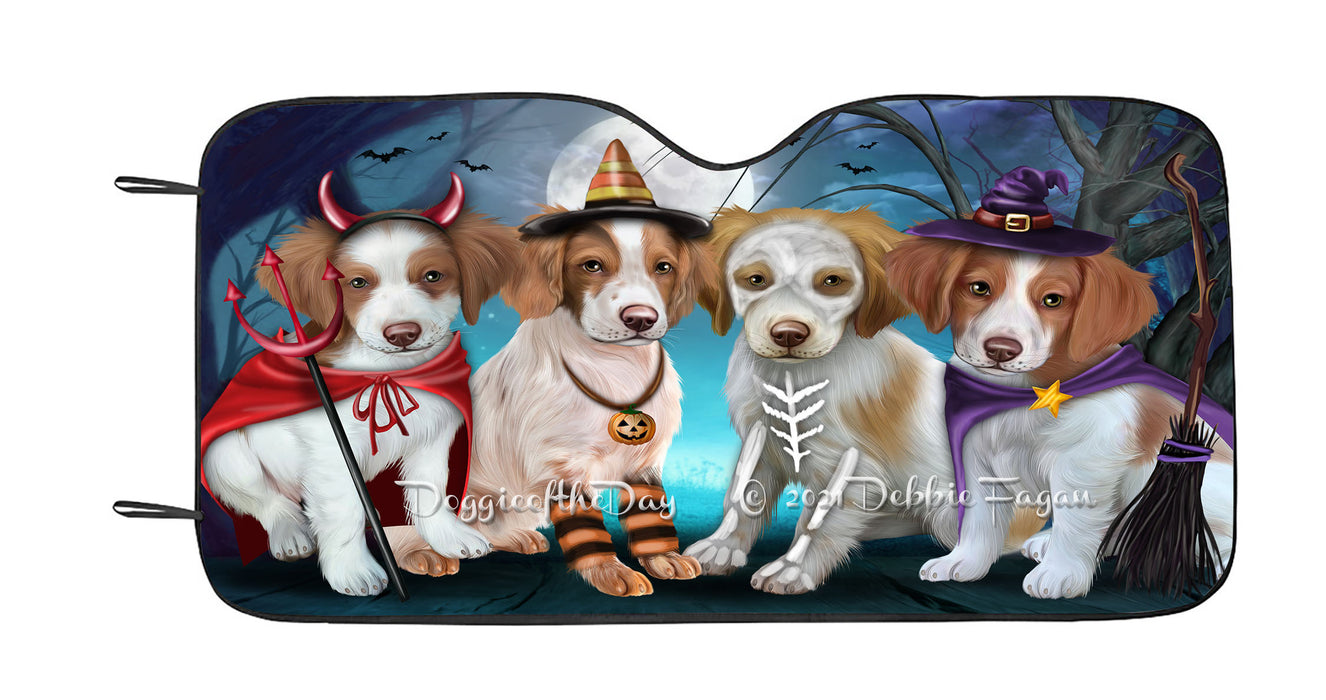 Happy Halloween Trick or Treat Brittany Spaniel Dogs Car Sun Shade Cover Curtain