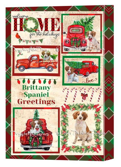 Welcome Home for Christmas Holidays Brittany Spaniel Dogs Canvas Wall Art Decor - Premium Quality Canvas Wall Art for Living Room Bedroom Home Office Decor Ready to Hang CVS149381