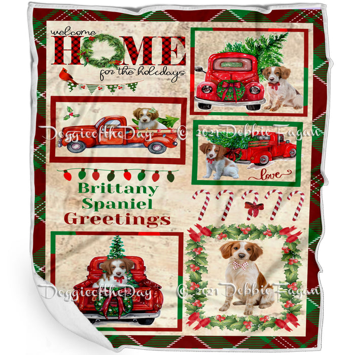 Welcome Home for Christmas Holidays Brittany Spaniel Dogs Blanket BLNKT71886
