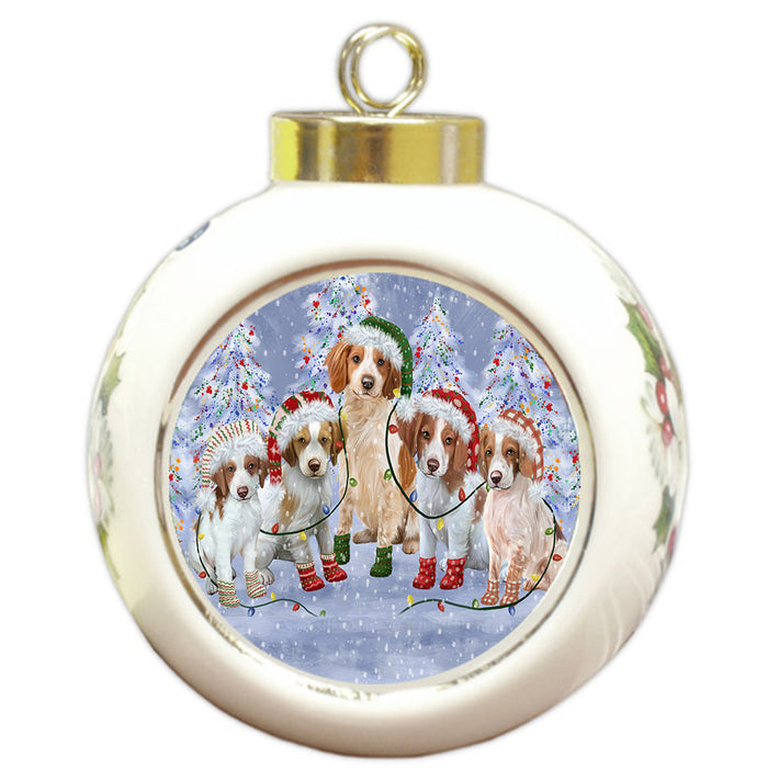 Christmas Lights and Brittany Spaniel Dogs Round Ball Christmas Ornament Pet Decorative Hanging Ornaments for Christmas X-mas Tree Decorations - 3" Round Ceramic Ornament