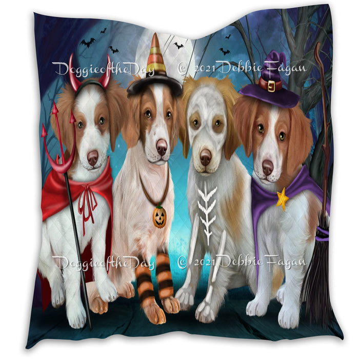 Happy Halloween Trick or Treat Brittany Spaniel Dogs Lightweight Soft Bedspread Coverlet Bedding Quilt QUILT60266