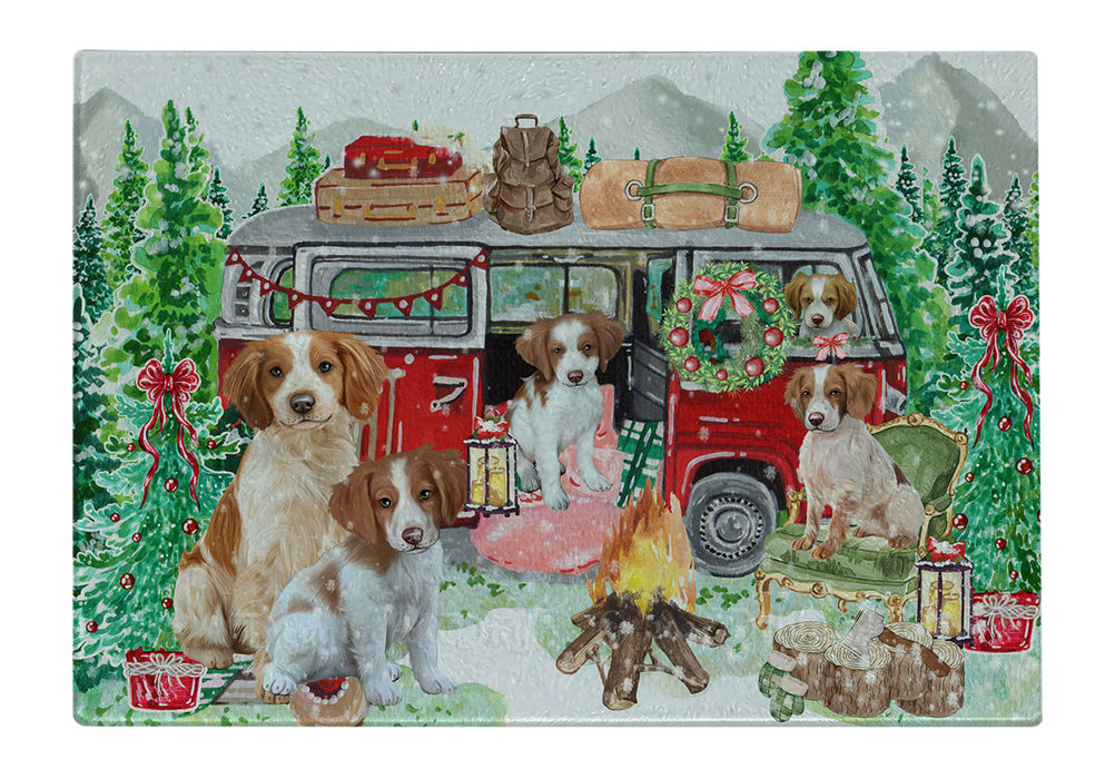 Christmas Time Camping with Brittany Spaniel Dogs Cutting Board - For Kitchen - Scratch & Stain Resistant - Designed To Stay In Place - Easy To Clean By Hand - Perfect for Chopping Meats, Vegetables