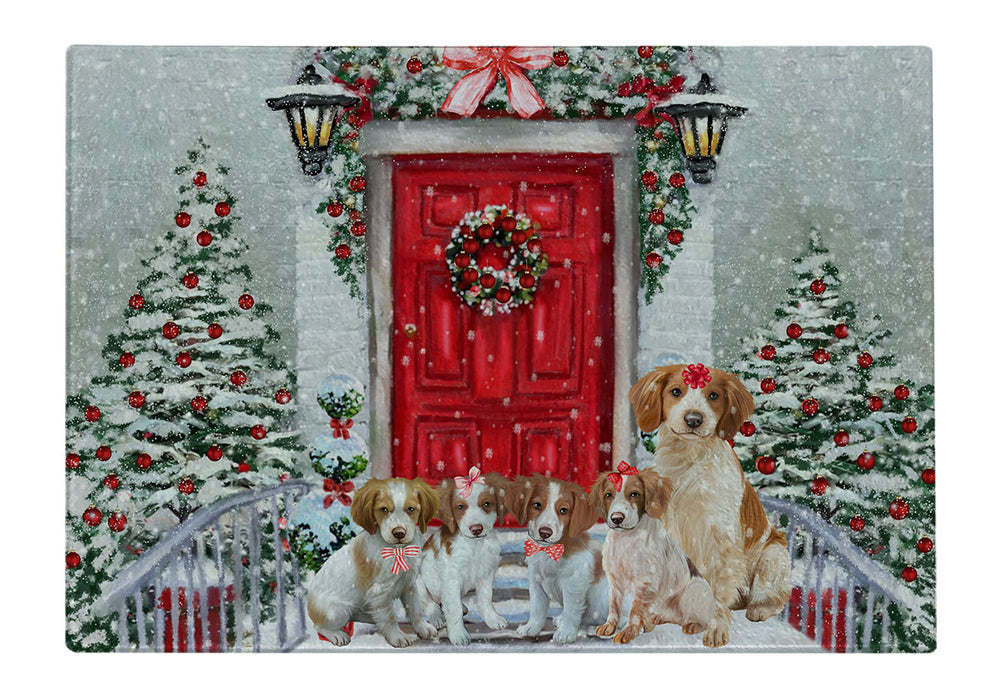 Christmas Holiday Welcome Brittany Spaniel Dogs Cutting Board - For Kitchen - Scratch & Stain Resistant - Designed To Stay In Place - Easy To Clean By Hand - Perfect for Chopping Meats, Vegetables