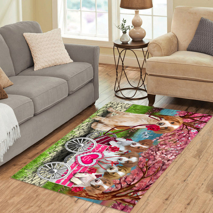 I Love Brittany Spaniel Dogs in a Cart Area Rug