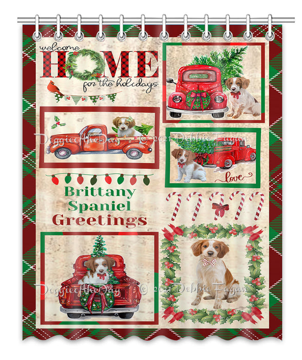 Welcome Home for Christmas Holidays Brittany Spaniel Dogs Shower Curtain Bathroom Accessories Decor Bath Tub Screens
