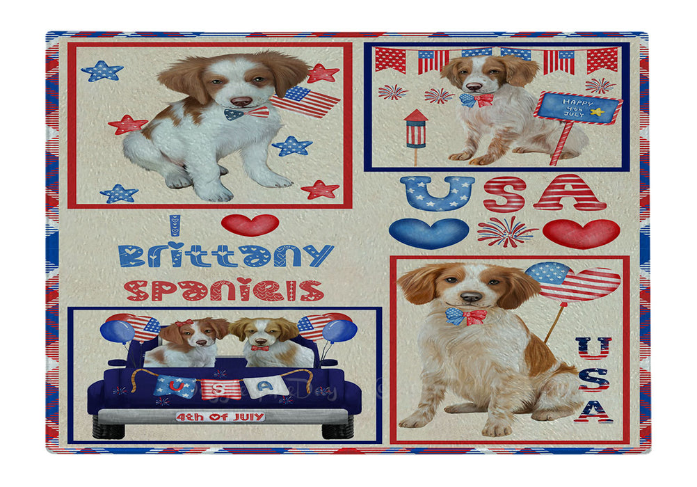 4th of July Independence Day I Love USA Brittany Spaniel Dogs Cutting Board - For Kitchen - Scratch & Stain Resistant - Designed To Stay In Place - Easy To Clean By Hand - Perfect for Chopping Meats, Vegetables
