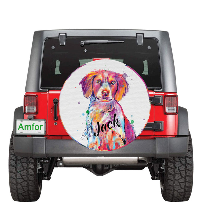 Custom Pet Name Personalized Watercolor Brittany Spaniel Dog Car Tire Cover