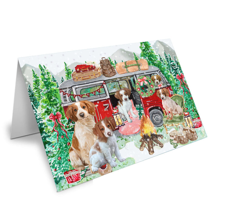 Christmas Time Camping with Brittany Spaniel Dogs Handmade Artwork Assorted Pets Greeting Cards and Note Cards with Envelopes for All Occasions and Holiday Seasons