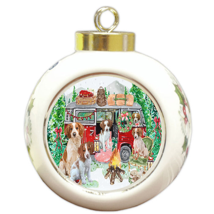 Christmas Time Camping with Brittany Spaniel Dogs Round Ball Christmas Ornament Pet Decorative Hanging Ornaments for Christmas X-mas Tree Decorations - 3" Round Ceramic Ornament