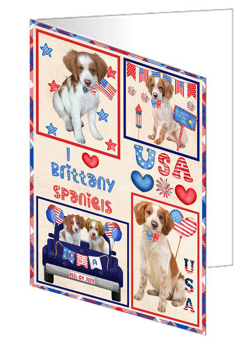 4th of July Independence Day I Love USA Brittany Spaniel Dogs Handmade Artwork Assorted Pets Greeting Cards and Note Cards with Envelopes for All Occasions and Holiday Seasons