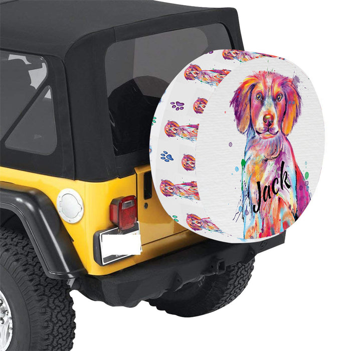 Custom Pet Name Personalized Watercolor Brittany Spaniel Dog Car Tire Cover