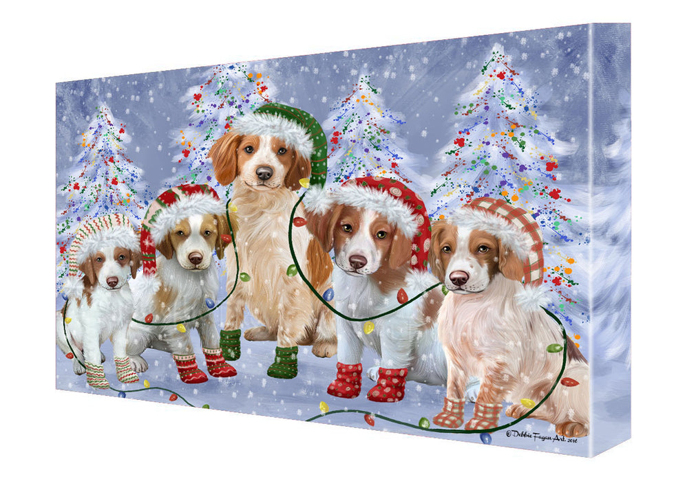 Christmas Lights and Brittany Spaniel Dogs Canvas Wall Art - Premium Quality Ready to Hang Room Decor Wall Art Canvas - Unique Animal Printed Digital Painting for Decoration