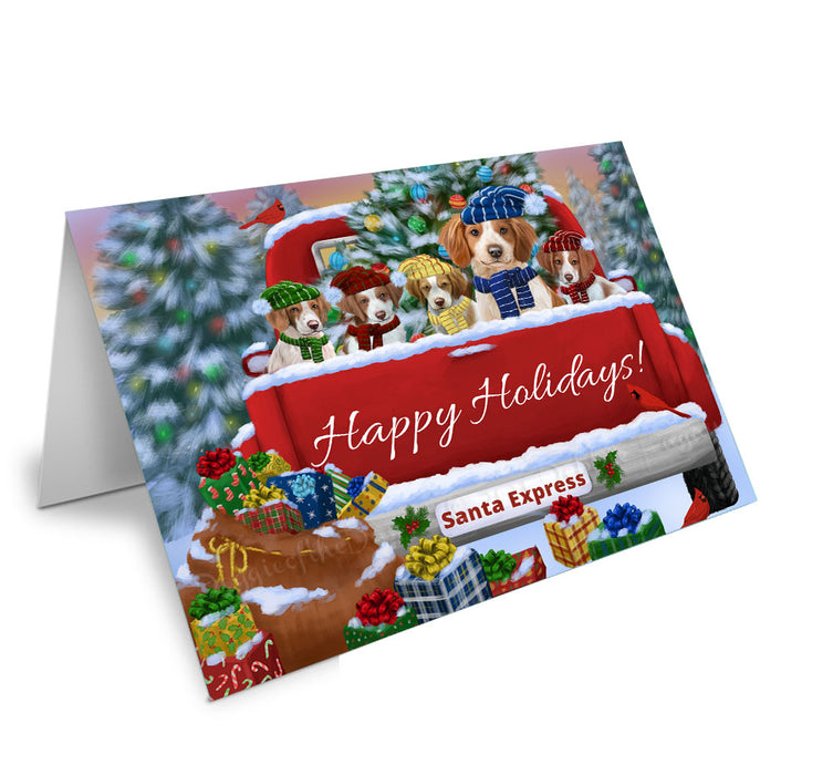 Christmas Red Truck Travlin Home for the Holidays Brittany Spaniel Dogs Handmade Artwork Assorted Pets Greeting Cards and Note Cards with Envelopes for All Occasions and Holiday Seasons