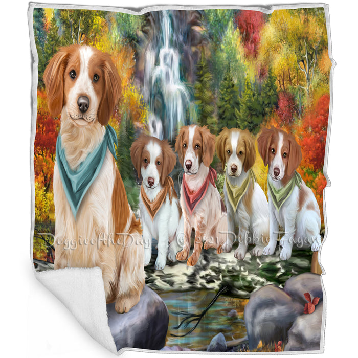 Scenic Waterfall Brittany Spaniels Dog Blanket BLNKT63012