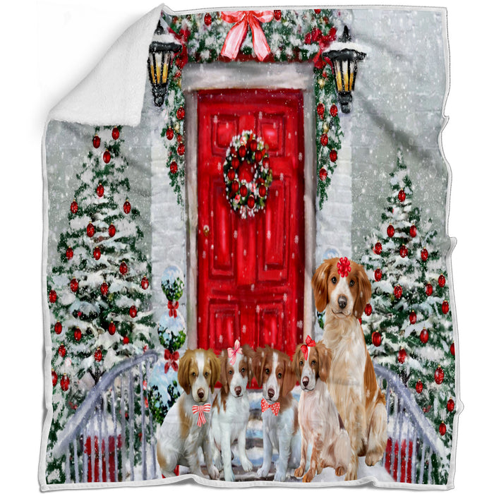 Christmas Holiday Welcome Brittany Spaniel Dogs Blanket - Lightweight Soft Cozy and Durable Bed Blanket - Animal Theme Fuzzy Blanket for Sofa Couch