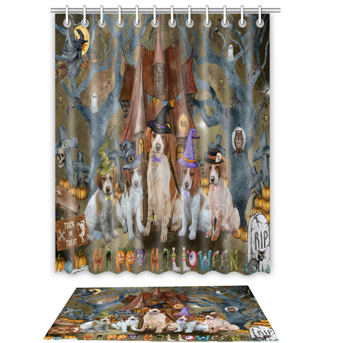 Brittany Spaniel Shower Curtain & Bath Mat Set, Custom, Explore a Variety of Designs, Personalized, Curtains with hooks and Rug Bathroom Decor, Halloween Gift for Dog Lovers