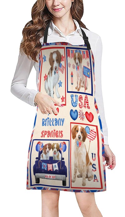 4th of July Independence Day I Love USA Brittany Spaniel Dogs Apron - Adjustable Long Neck Bib for Adults - Waterproof Polyester Fabric With 2 Pockets - Chef Apron for Cooking, Dish Washing, Gardening, and Pet Grooming
