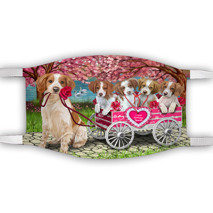 I Love Brittany Spaniel Dogs in a Cart Face Mask FM48128