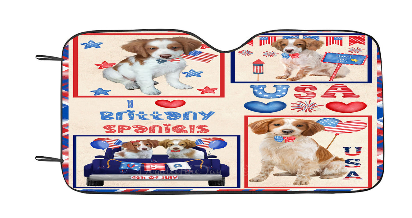 4th of July Independence Day I Love USA Brittany Spaniel Dogs Car Sun Shade Cover Curtain