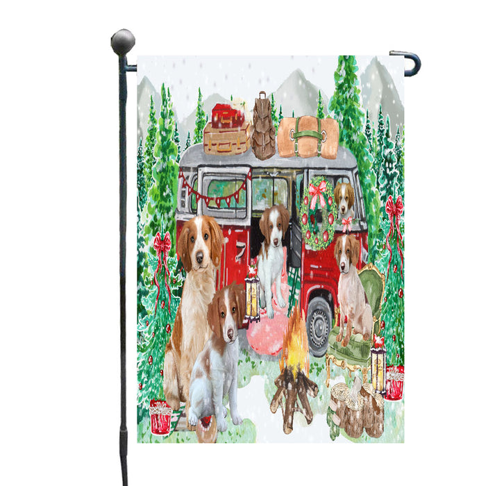 Christmas Time Camping with Brittany Spaniel Dogs Garden Flags- Outdoor Double Sided Garden Yard Porch Lawn Spring Decorative Vertical Home Flags 12 1/2"w x 18"h