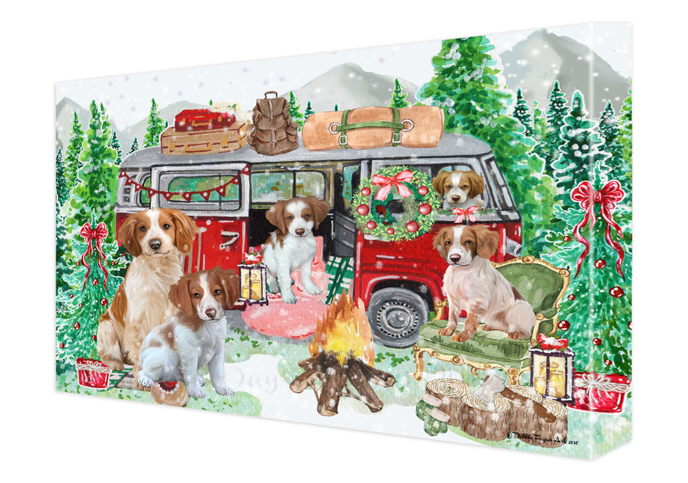 Christmas Time Camping with Brittany Spaniel Dogs Canvas Wall Art - Premium Quality Ready to Hang Room Decor Wall Art Canvas - Unique Animal Printed Digital Painting for Decoration