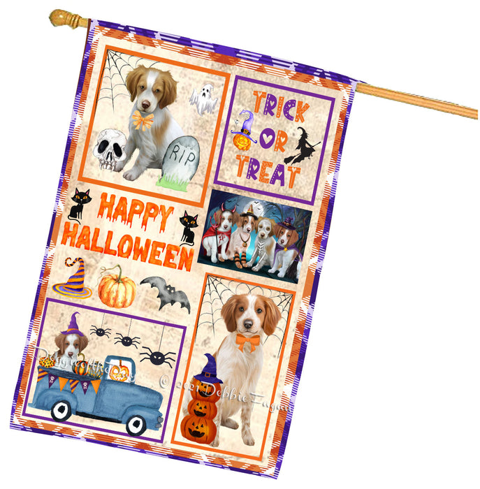Happy Halloween Trick or Treat Brittany Spaniel Dogs House Flag Outdoor Decorative Double Sided Pet Portrait Weather Resistant Premium Quality Animal Printed Home Decorative Flags 100% Polyester