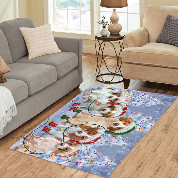Christmas Lights and Brittany Spaniel Dogs Area Rug - Ultra Soft Cute Pet Printed Unique Style Floor Living Room Carpet Decorative Rug for Indoor Gift for Pet Lovers