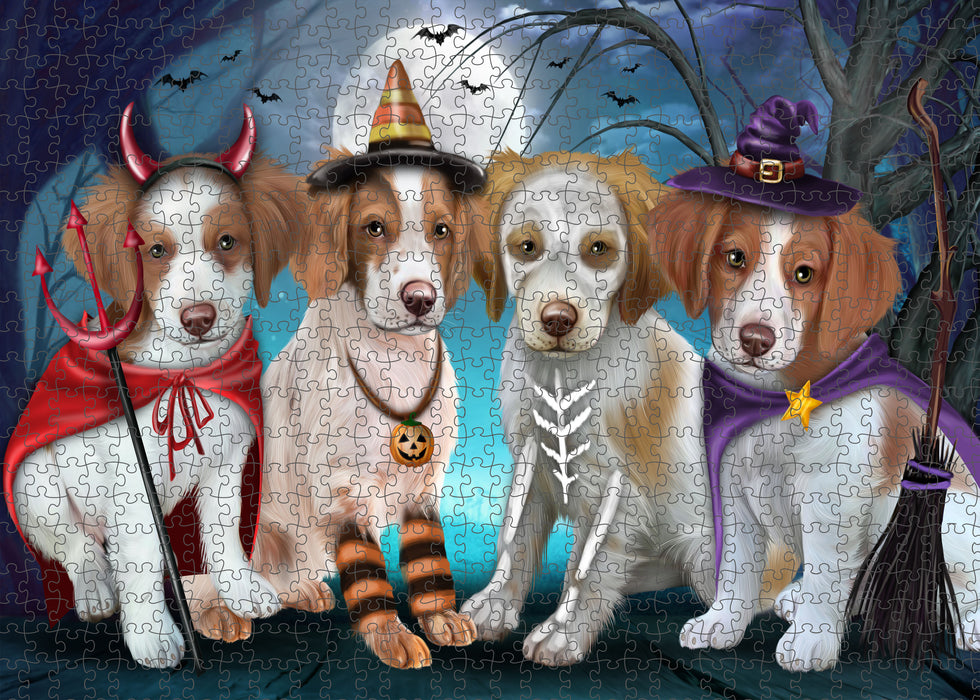 Happy Halloween Trick or Treat Brittany Spaniel Dogs Portrait Jigsaw Puzzle for Adults Animal Interlocking Puzzle Game Unique Gift for Dog Lover's with Metal Tin Box