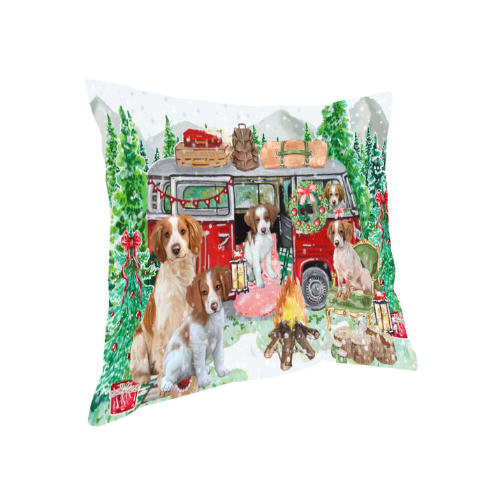 Christmas Time Camping with Brittany Spaniel Dogs Pillow with Top Quality High-Resolution Images - Ultra Soft Pet Pillows for Sleeping - Reversible & Comfort - Ideal Gift for Dog Lover - Cushion for Sofa Couch Bed - 100% Polyester