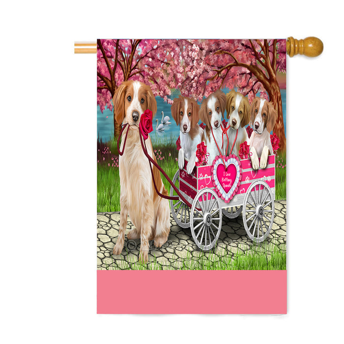 Personalized I Love Brittany Spaniel Dogs in a Cart Custom House Flag FLG-DOTD-A62195
