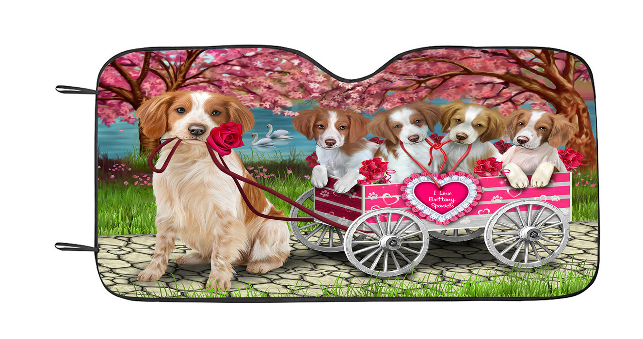 I Love Brittany Spaniel Dogs in a Cart Car Sun Shade