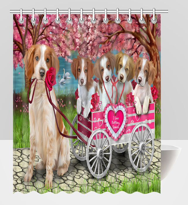 I Love Brittany Spaniel Dogs in a Cart Shower Curtain
