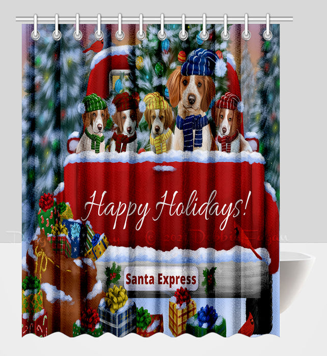 Christmas Red Truck Travlin Home for the Holidays Brittany Spaniel Dogs Shower Curtain Pet Painting Bathtub Curtain Waterproof Polyester One-Side Printing Decor Bath Tub Curtain for Bathroom with Hooks